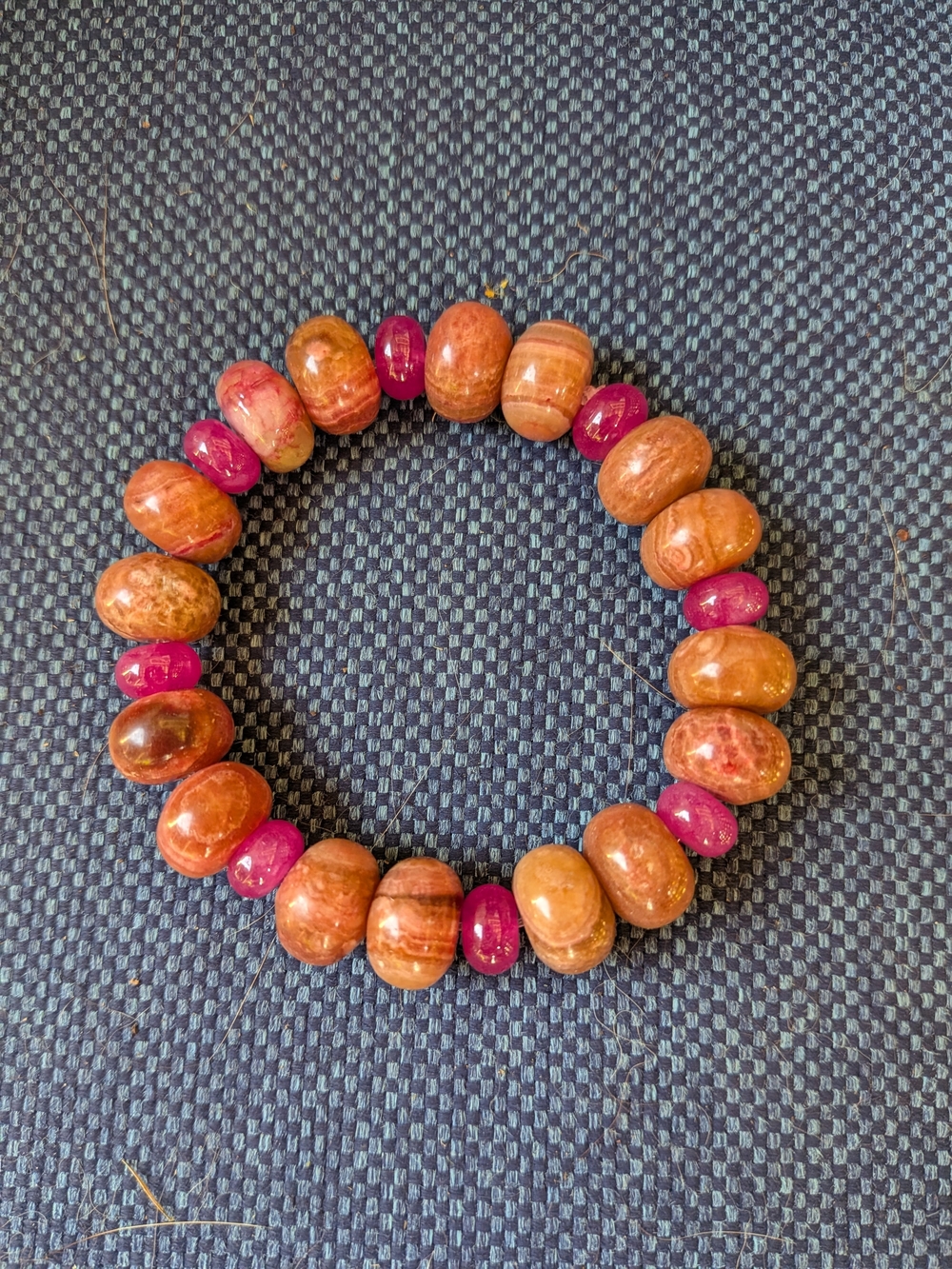 Handmade Rhodochrosite and Pink Jade Beaded Stretch Bracelet